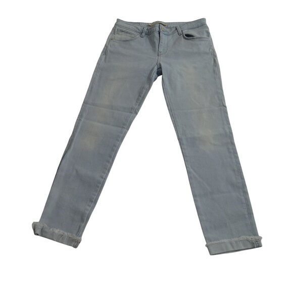 Zara Woman Premium Denim Slim Fit Light Wash Blue Jeans Size 8 Cuffed Raw Hem - Picture 1 of 14